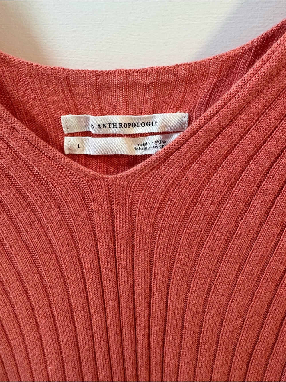 Anthropologie Spaghetti Strap Ribbed Knit Cami Tank Top - Coral - Picture 3 of 4